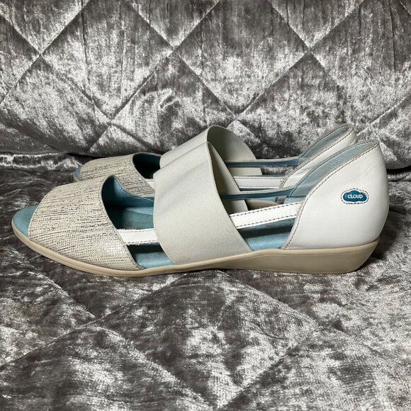 Cloud Women's Open-Toe Slip-On Sandals Size 11 Leather & Fabric White & Silver - Picture 9 of 12